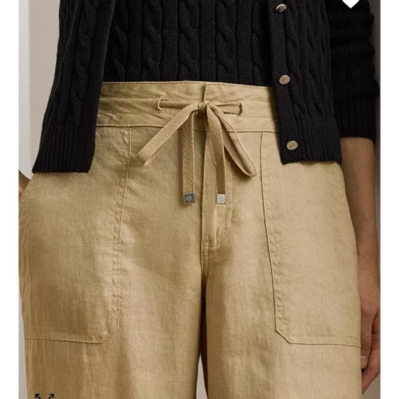 Lauren Ralph Lauren Wide-Leg Tan Linen Pants Size 12 - Picture 11 of 14